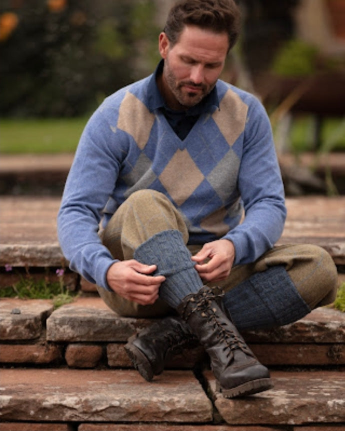 Elevate your country Pursuits with House of Cheviot Socks combined with Field & Moor Boots.