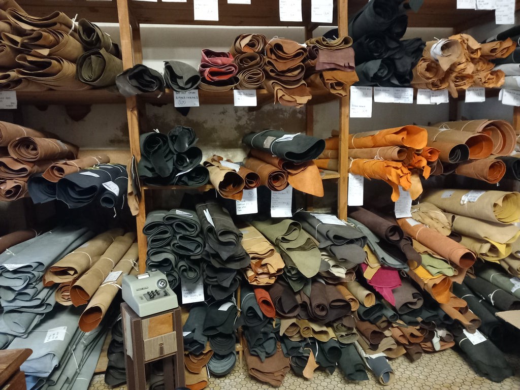 Selecting high quality leathers for use in construction of our Boots