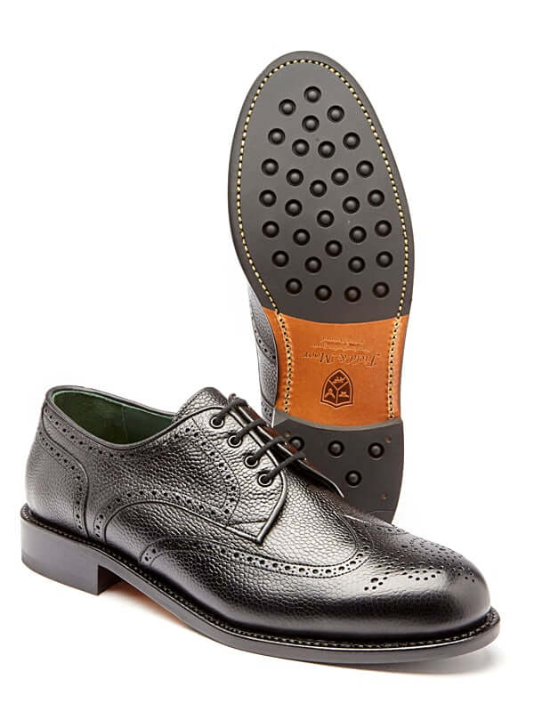 Black brogue smart mens leather bespoke going out field shoe